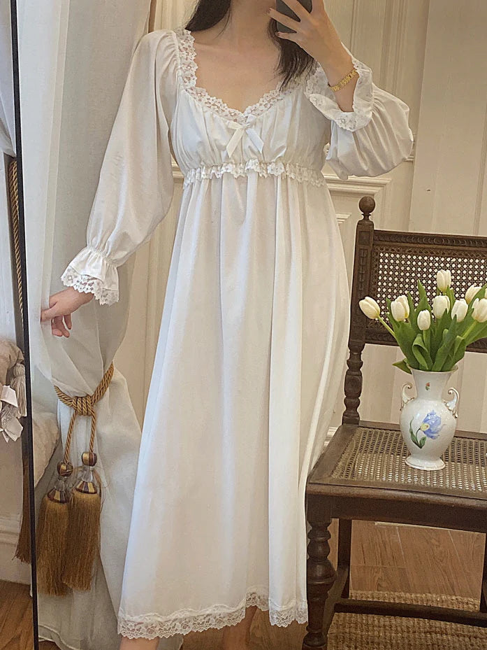 Vintage Lace-Trimmed Cotton Nightgown