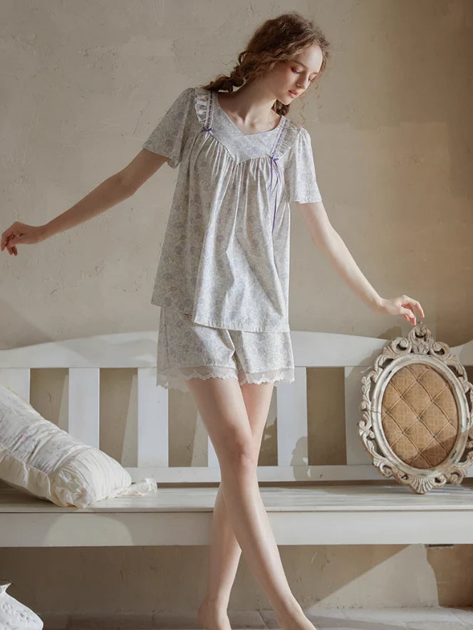 Romantic Floral Lace Ribbon Pajama Set