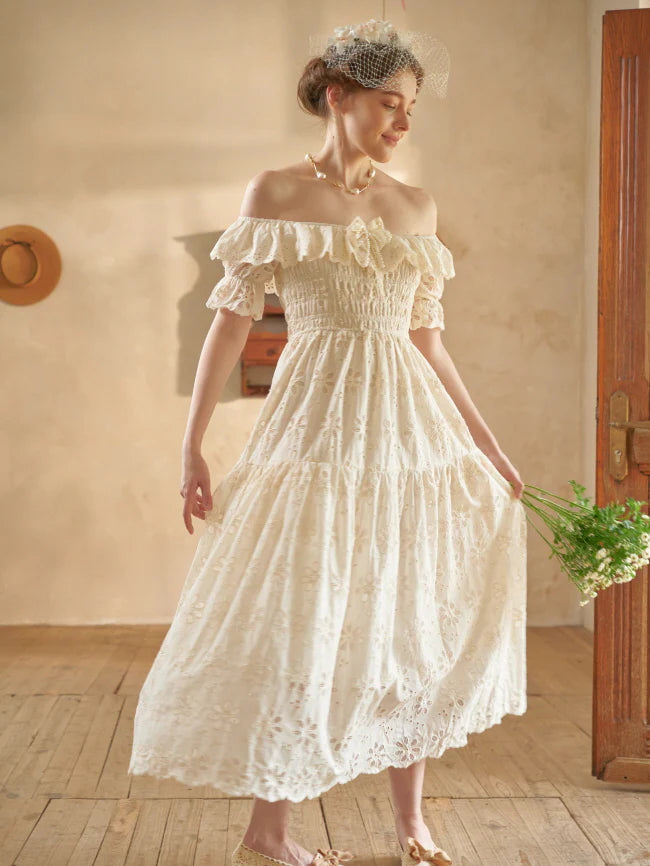 Ruffle Neckline Vintage Daisy Garden Dress