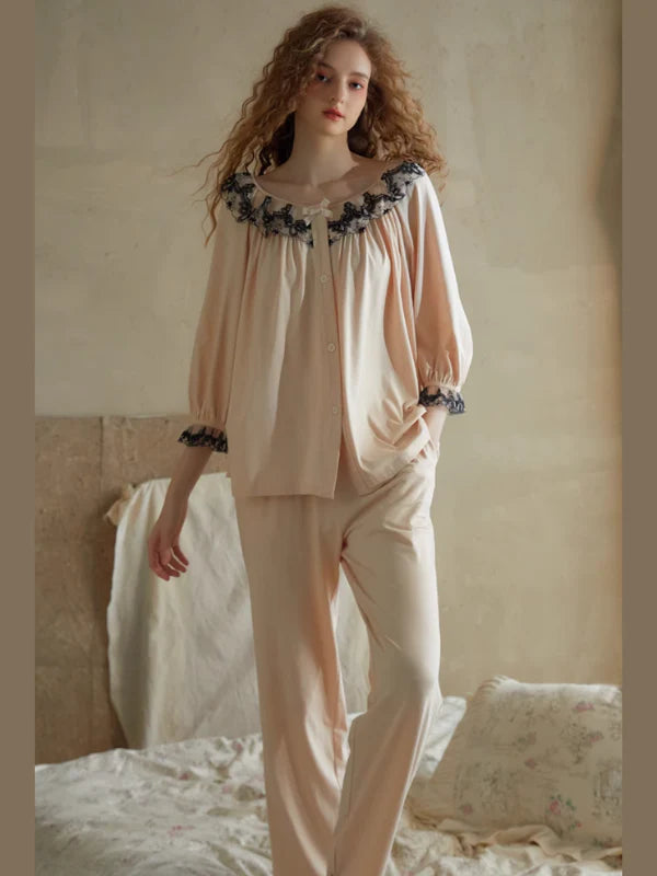 Elegant Lace-Trimmed Pajama Set