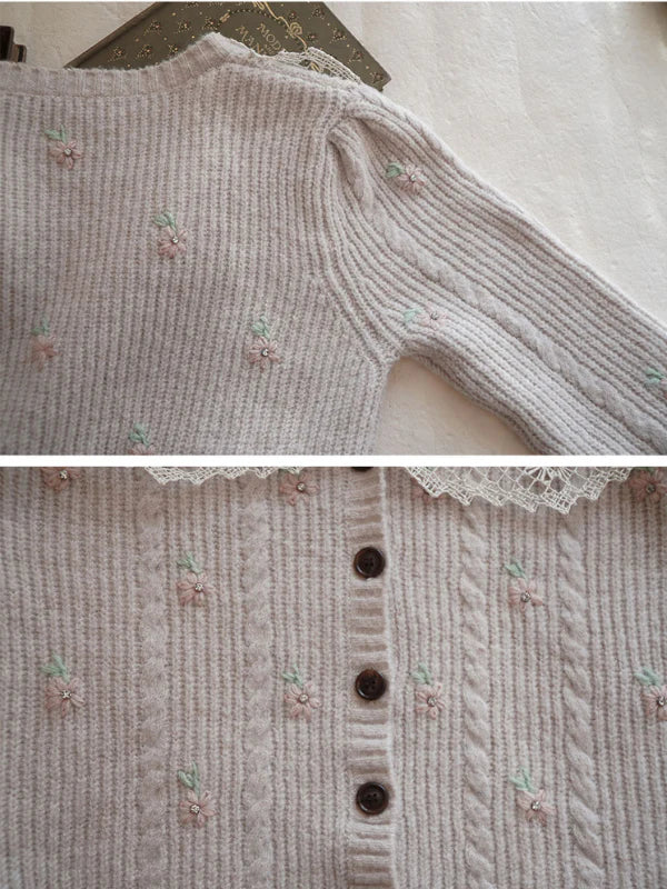 Vintage Bloom Embroidered Knit Cardigan