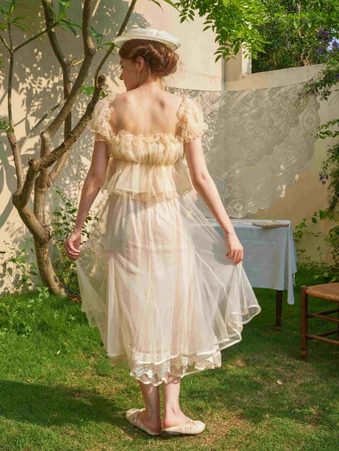 Whipped Cream Ruffle Sheer Top