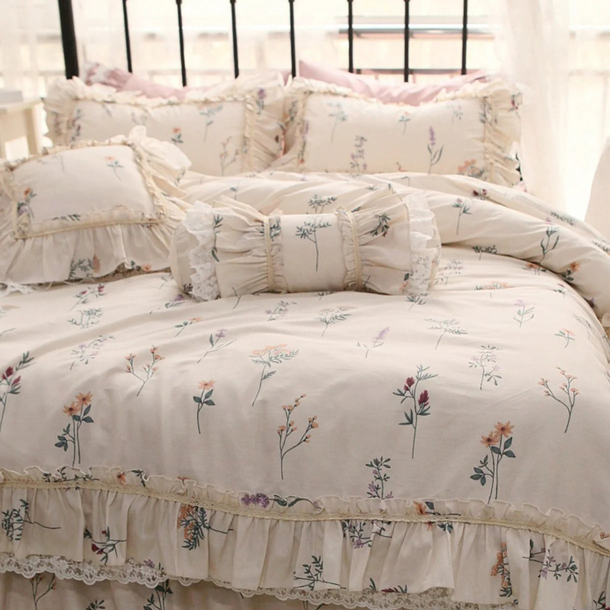 Retro Style Pastoral Floral Cotton Bedding Cover Set