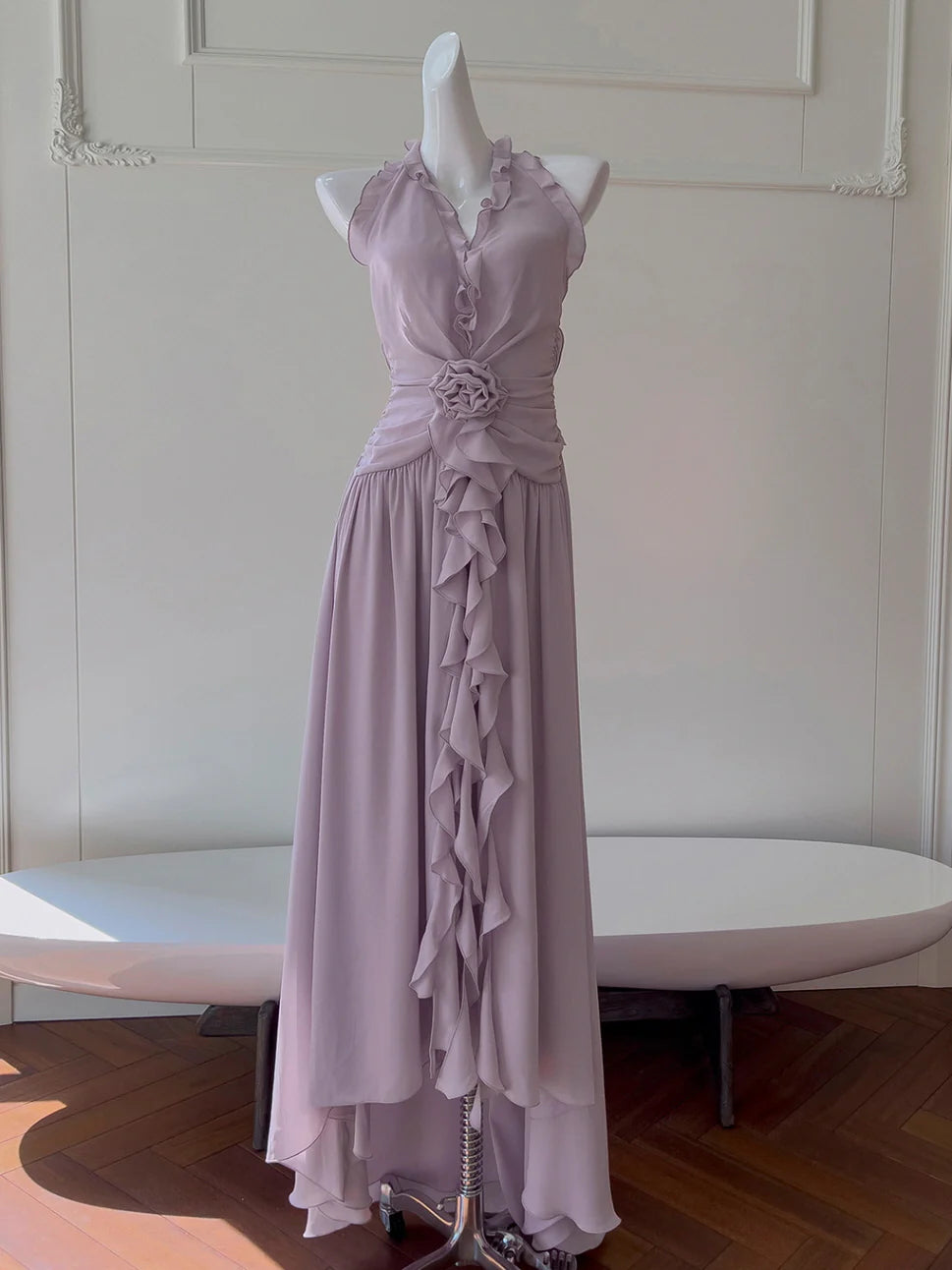 Lilac Rose Ruffle Chiffon Dress