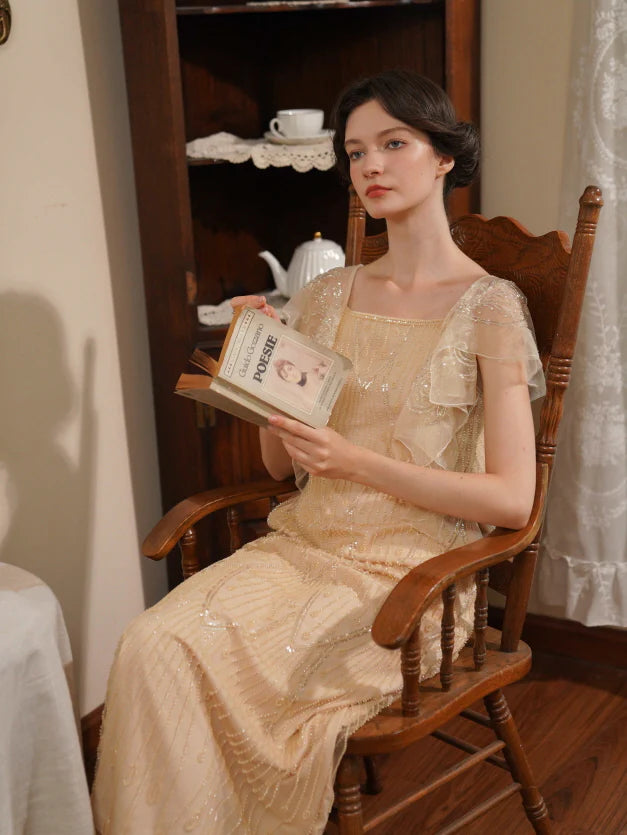 Golden Hour Sequin Mesh Slip Dress