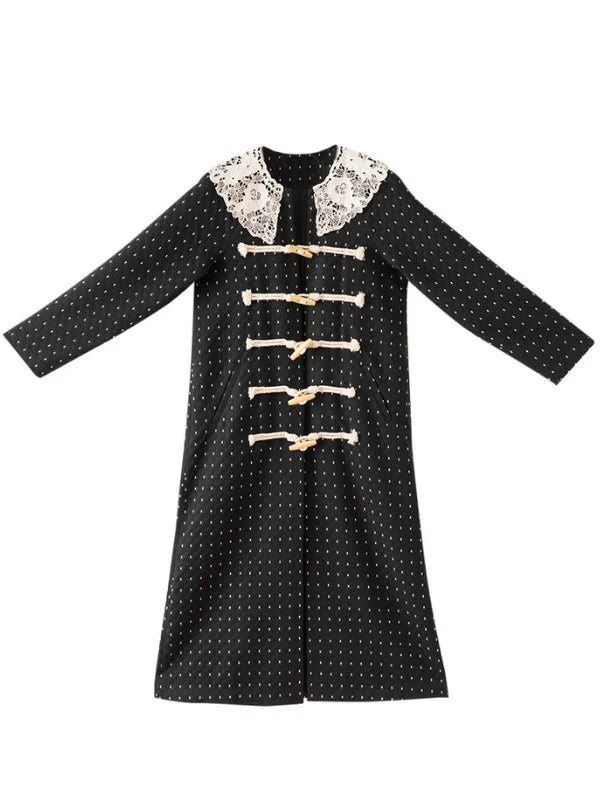 Vintage Polka Dot Lace Collar Coat
