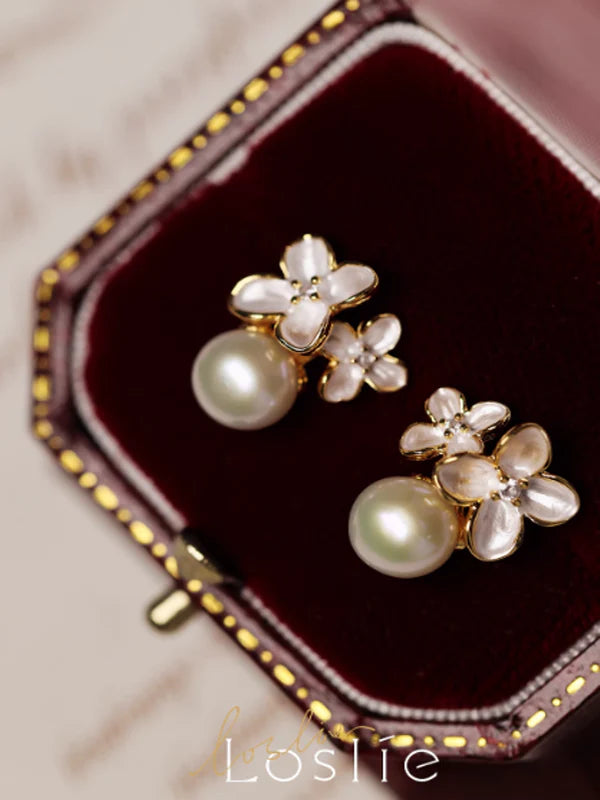 Natural Pearl Double Flower Earrings