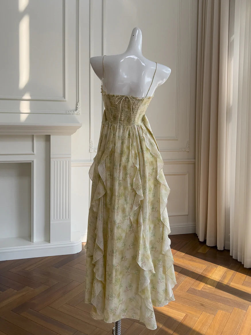 Golden Meadow Ruffle Floral Dress