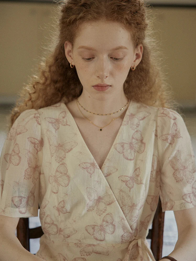 Butterfly Whispers Wrap Dress