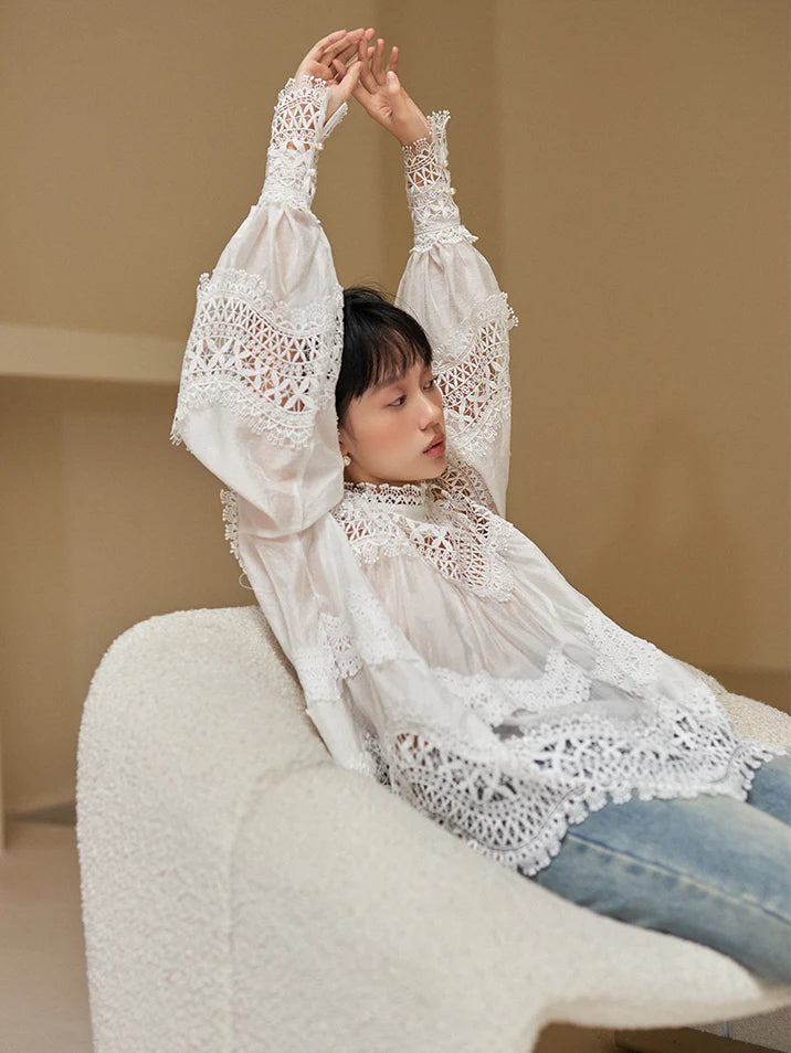 Victorian-Inspired White Lace Blouse