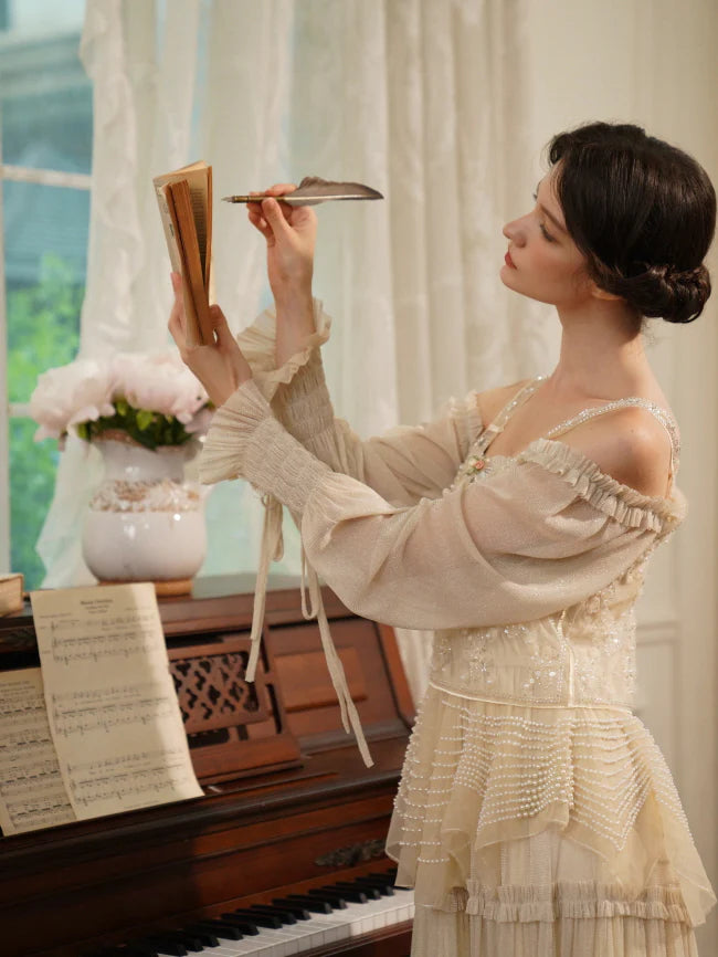 Beige Ruffle Verse Dress