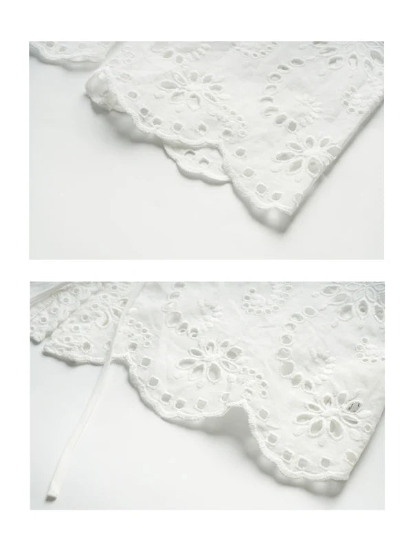 Floral Eyelet Lace Tie-Front Blouse