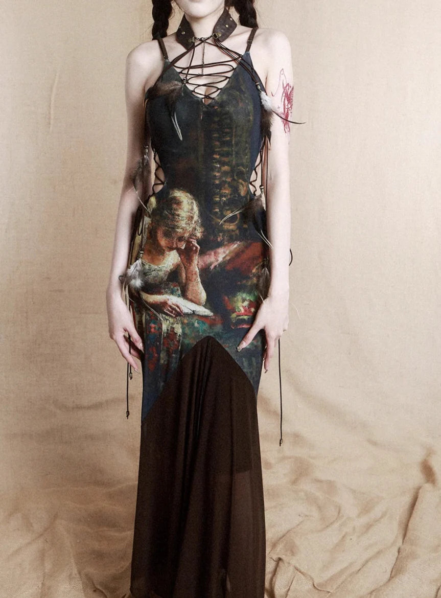 Vintage Glam Bronze Print Dress