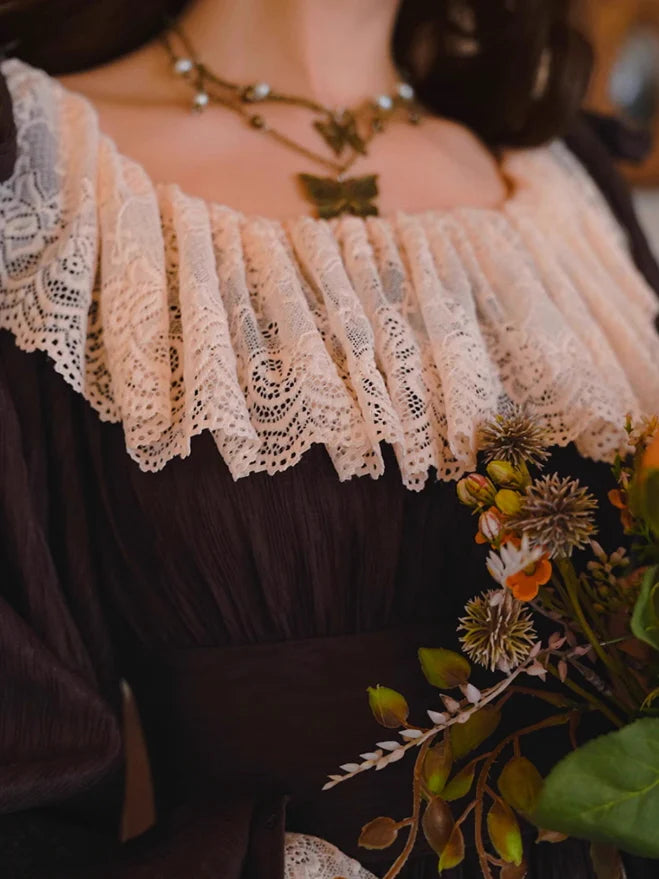 Mocha Reverie Vintage Lace Long Dress