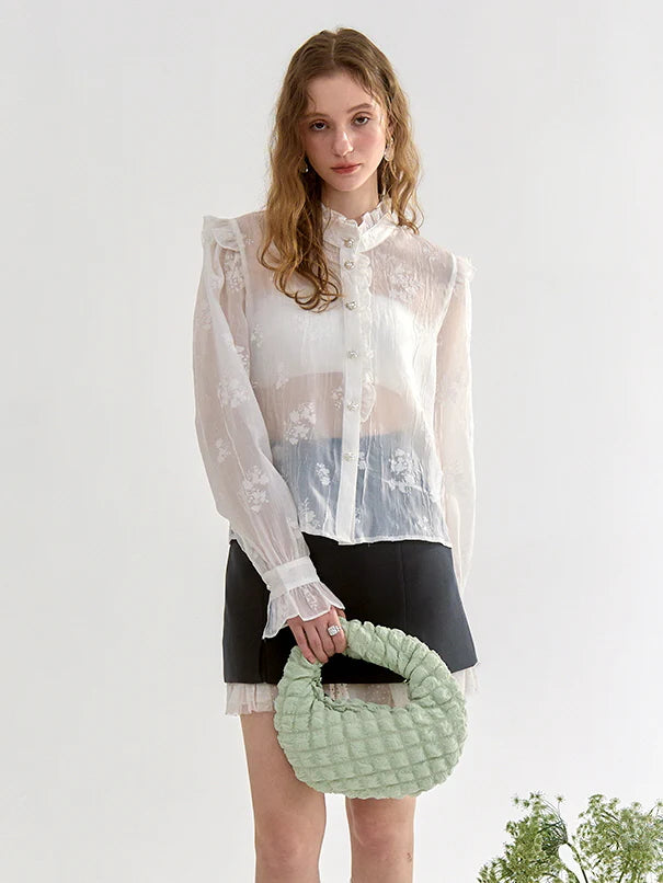 Vintage Pearl Button Lace Blouse