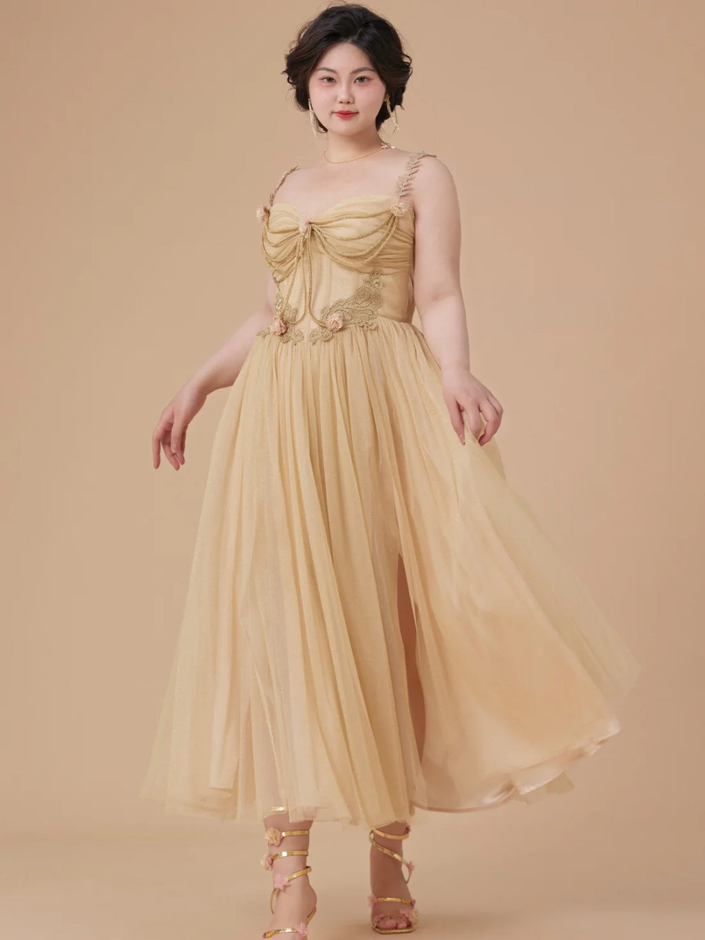 Golden Blossom Corset Dress