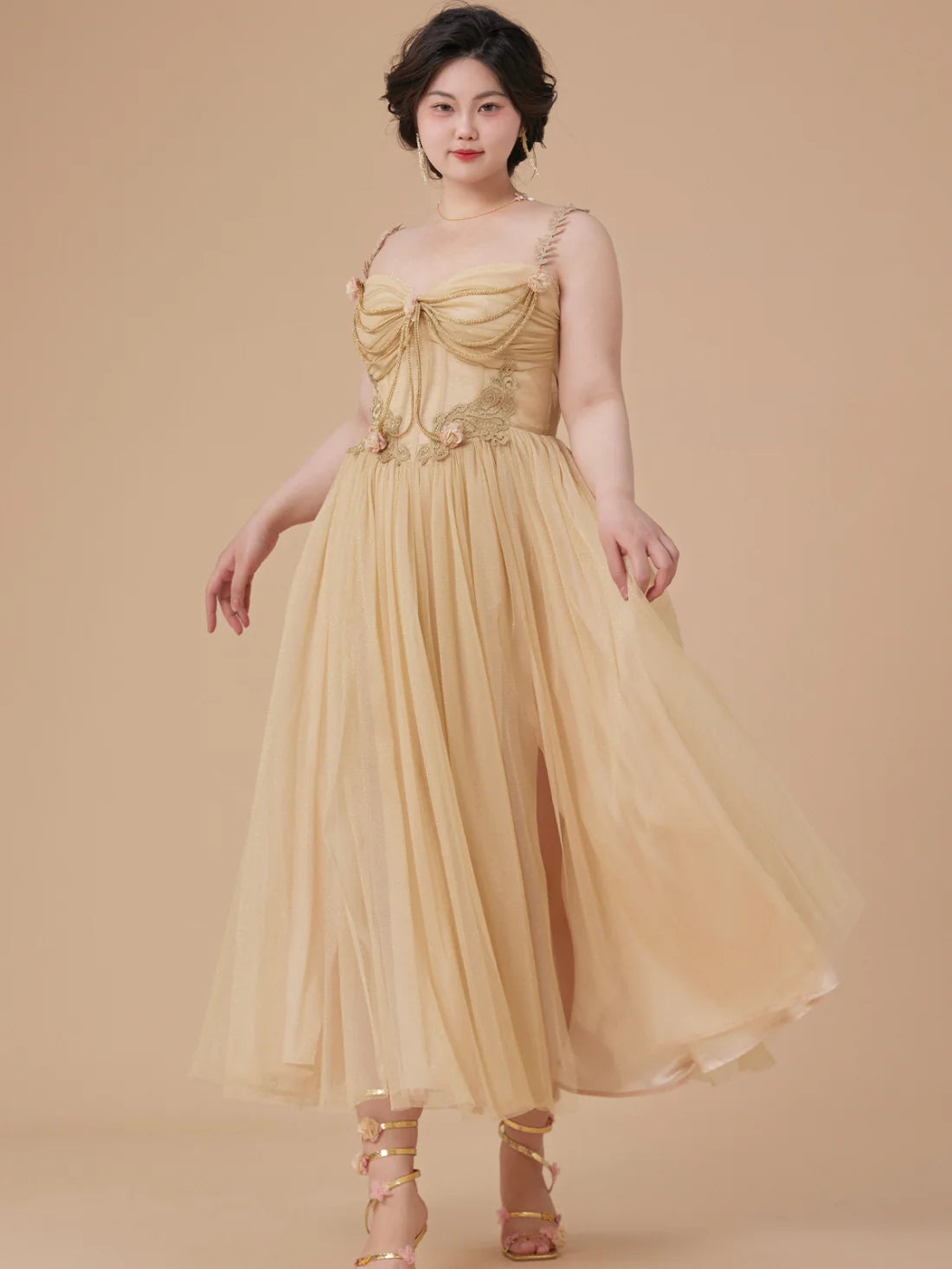 Golden Blossom Corset Dress