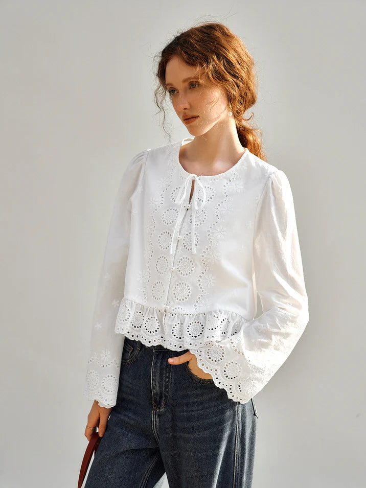 Vintage Embroidered Eyelet Lace Blouse