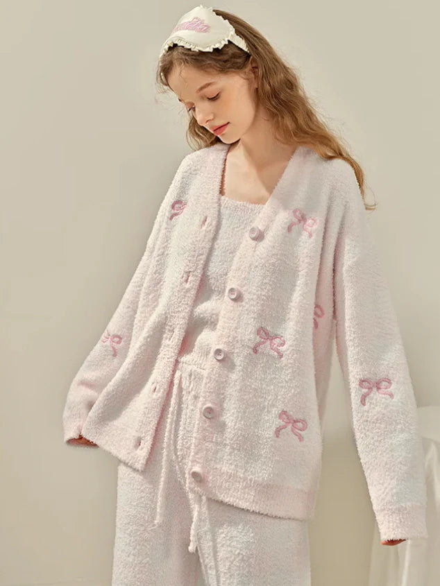 Pink Bow Checkered 3-Piece Loungewear Set