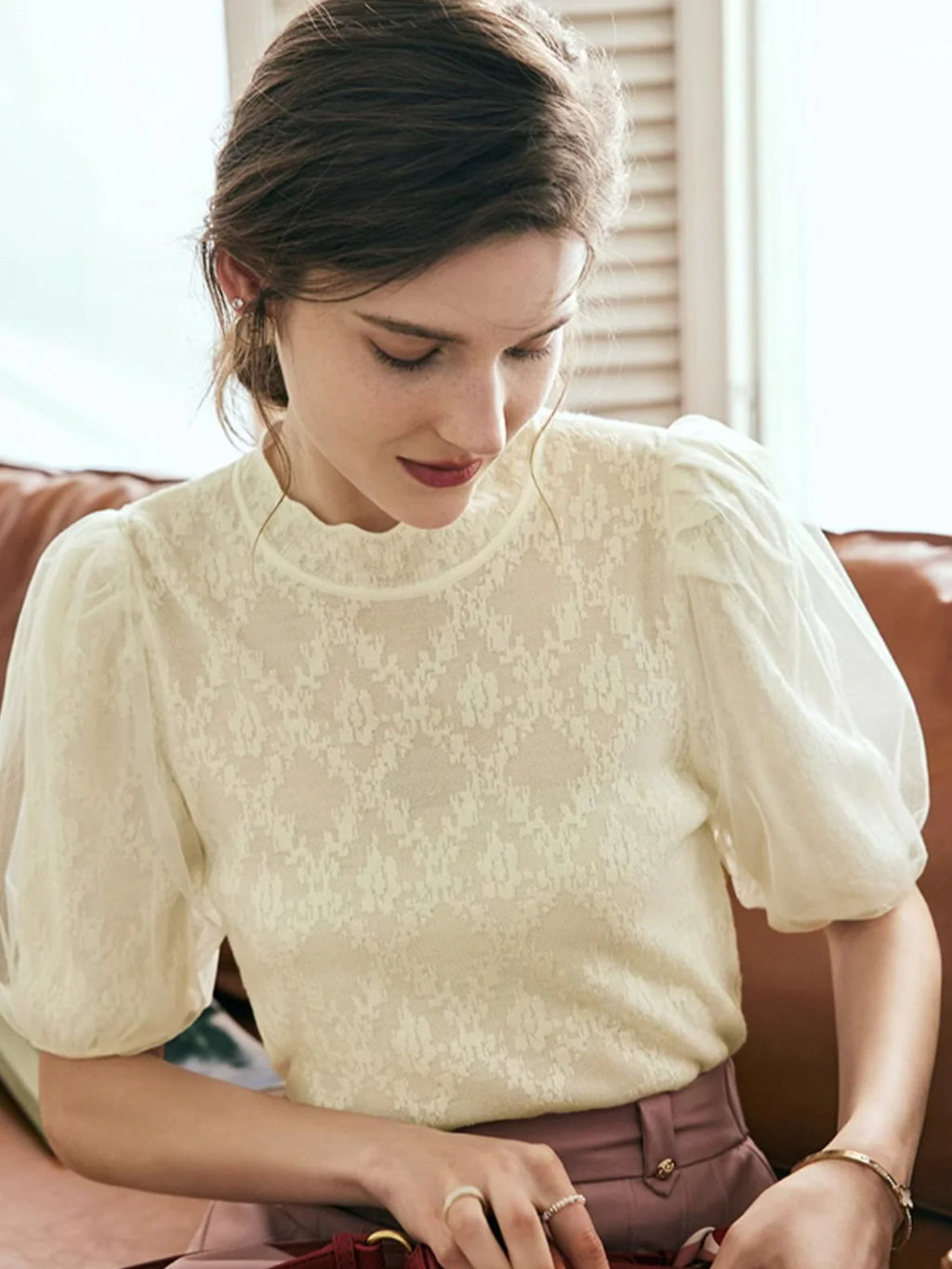 Ethereal Puff Sleeve Lace Blouse
