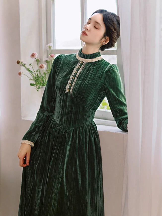 Enchanted Forest Emerald Velvet Dress