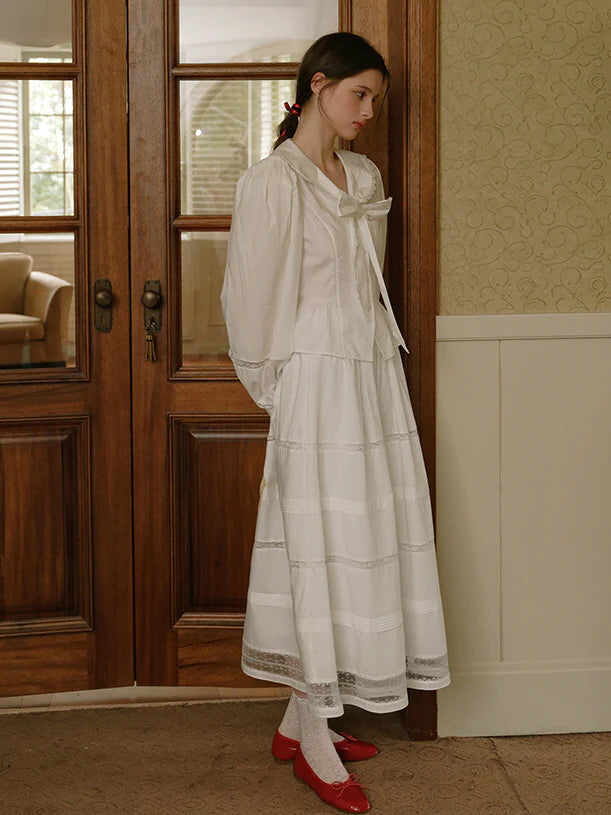 Victorian Bow-Tie Cotton Blouse