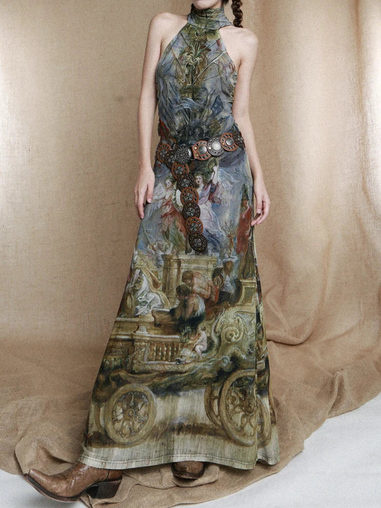 Baroque Allegory Halter Maxi Dress