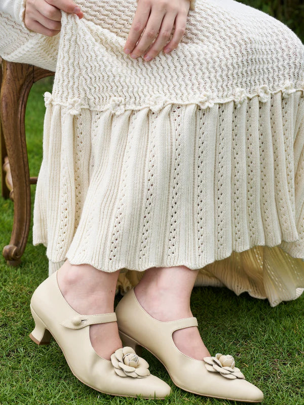 Ivory Grape-Decor Wool Dress