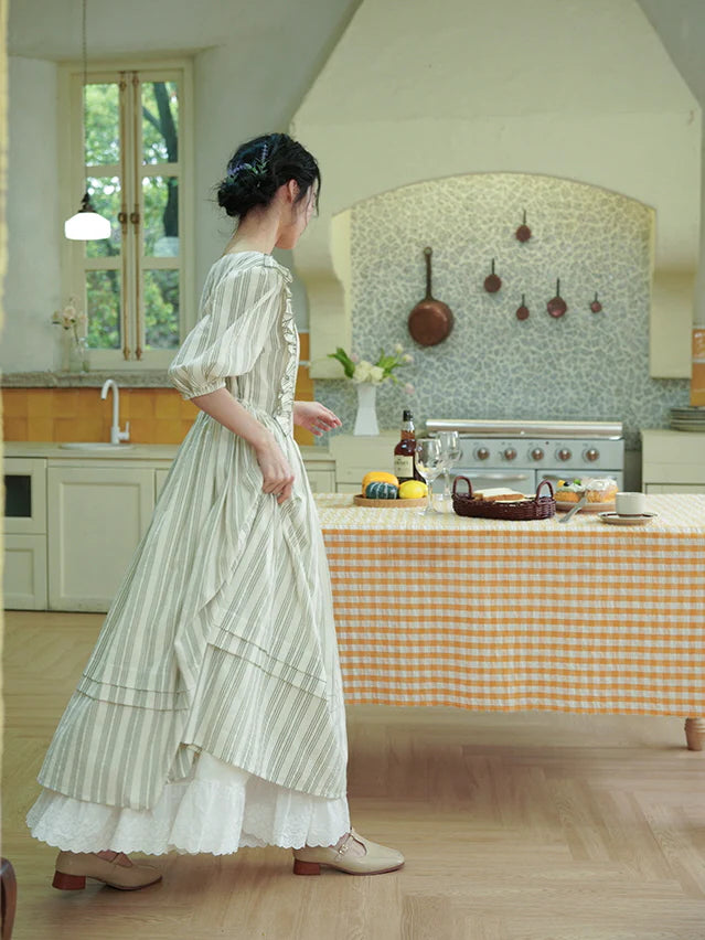 Sophia's Pastoral Green Stripe Dress