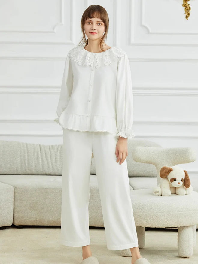 Vintage Lace Collar Cotton Loungewear