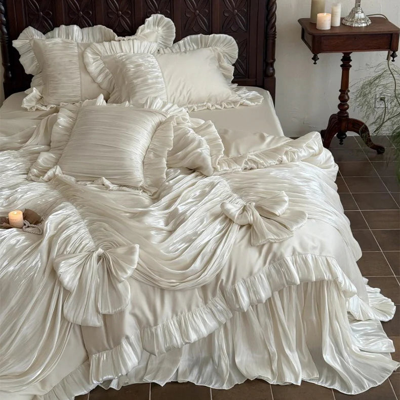Ivory Bow Ruffle Bedding Set