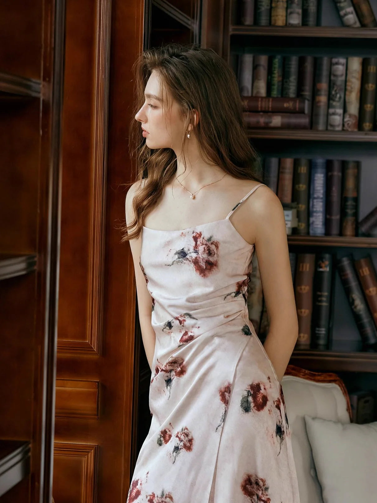 Romantic Floral Draped Slip Dress