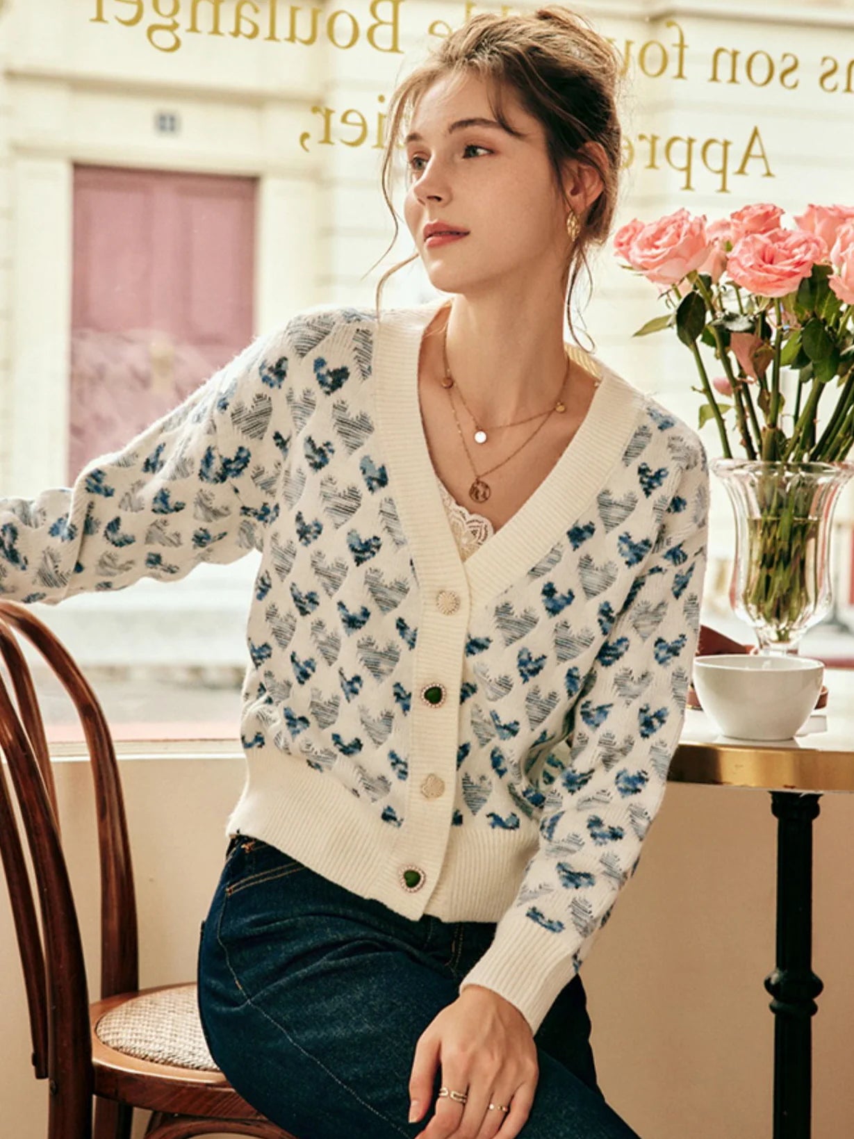 Vintage Blue Heart Knit Cardigan