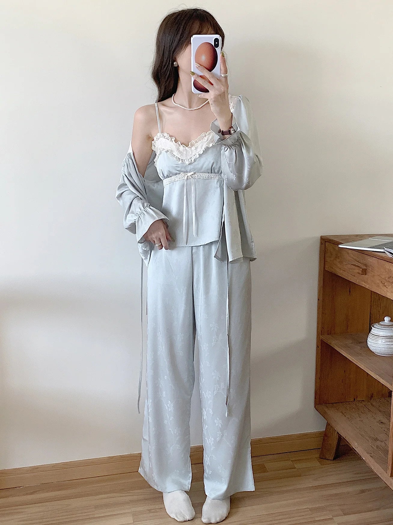 Floral Whisper 3-Piece Blue Loungewear Set