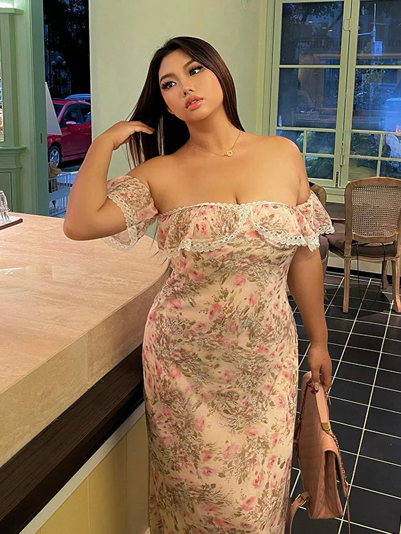 Blush Garden Lace Off-Shoulder Dress