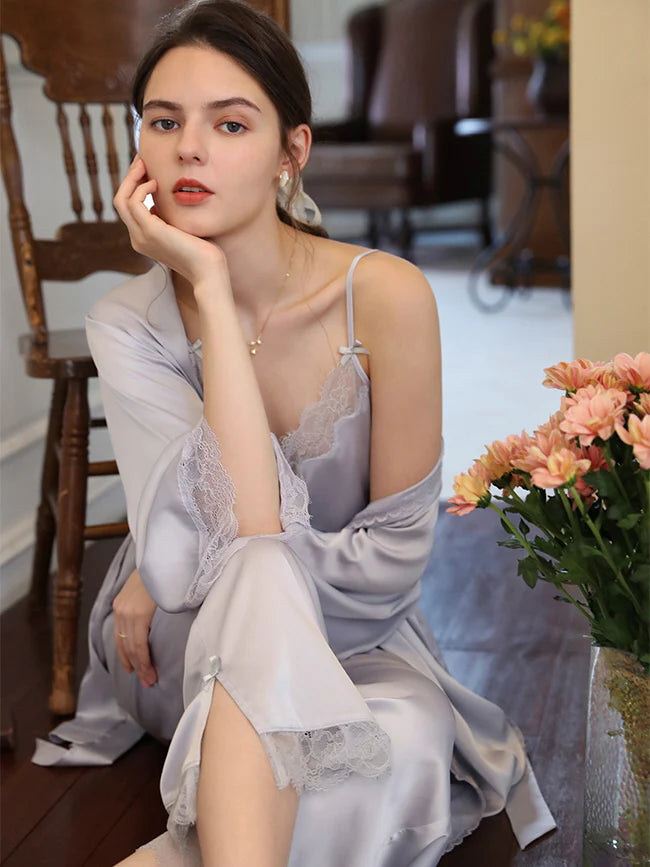 Moonlit Lace Satin Loungewear Trio