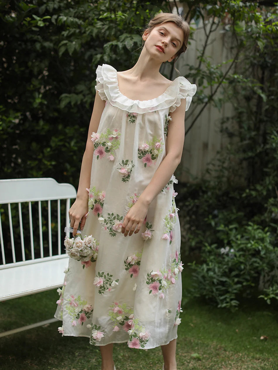 Blossom Whisper Embroidered Fairy Dress