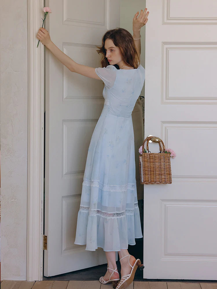 Sky Blue Lace Floral Dress