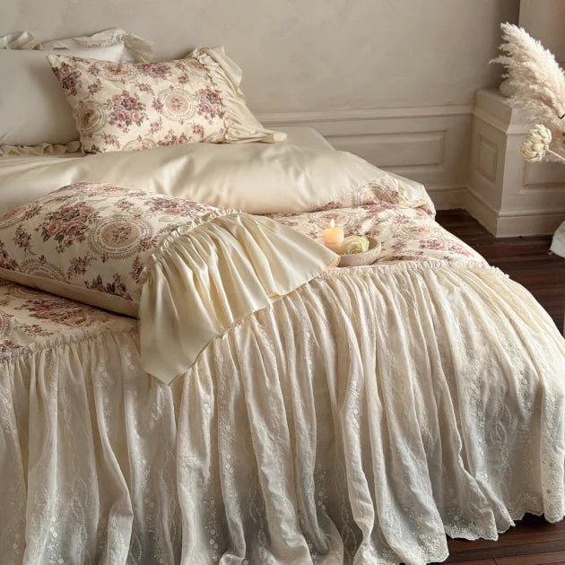 Vintage Cotton Embroidered Lace Bedding Set
