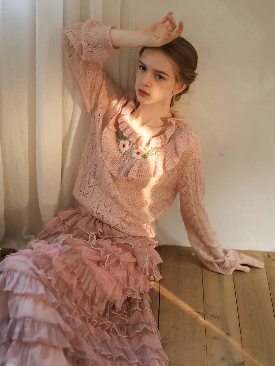 Delicate Blossom Lace Knit Sweater
