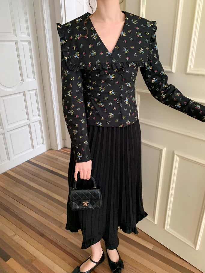 Black Vintage Floral Blouse