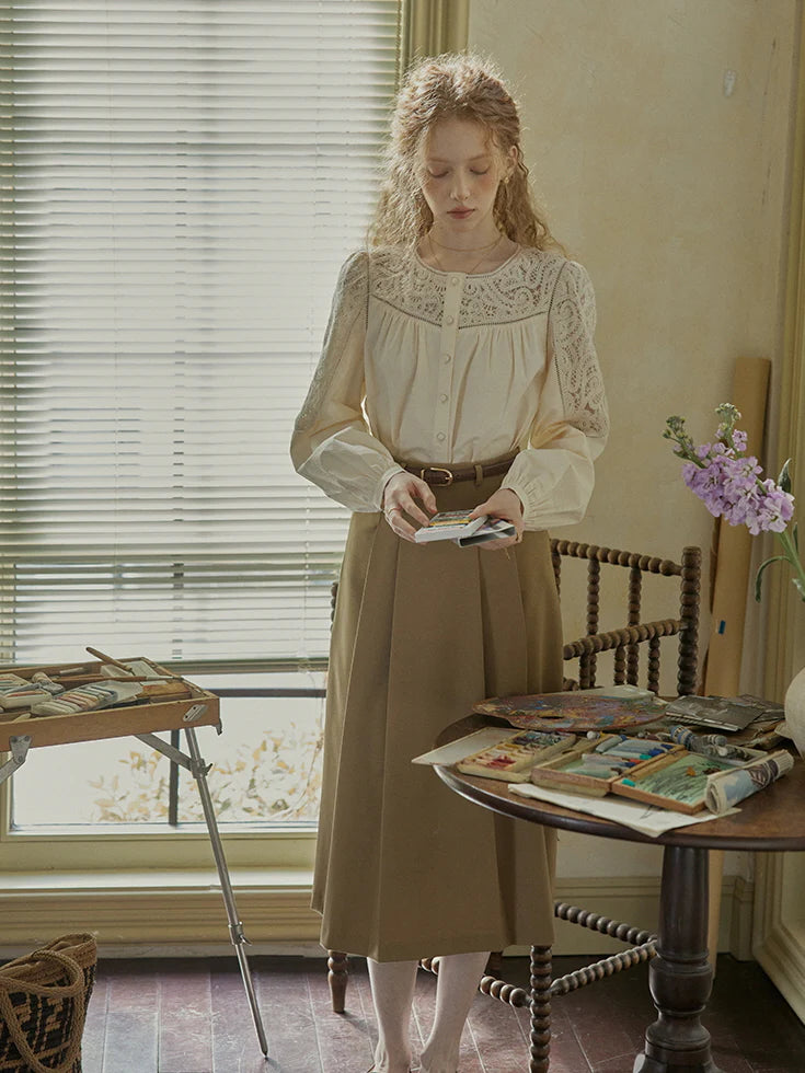 Romantic Lace Yoke Cotton Blouse