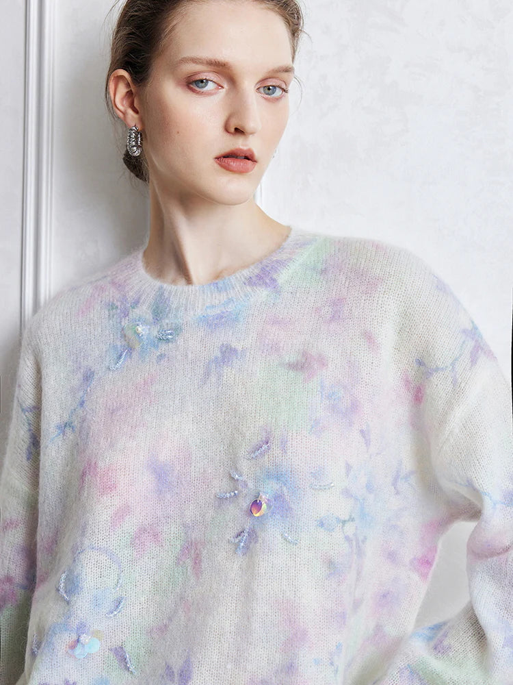Dreamy Pastel Floral Mohair Sweater