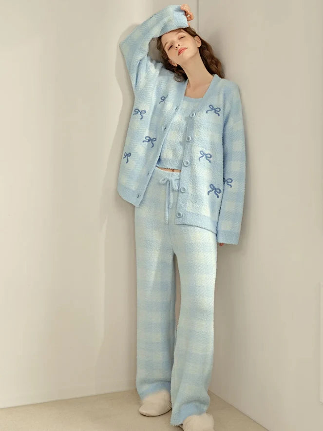 Cozy Blue Checkered 3-Piece Loungewear Set