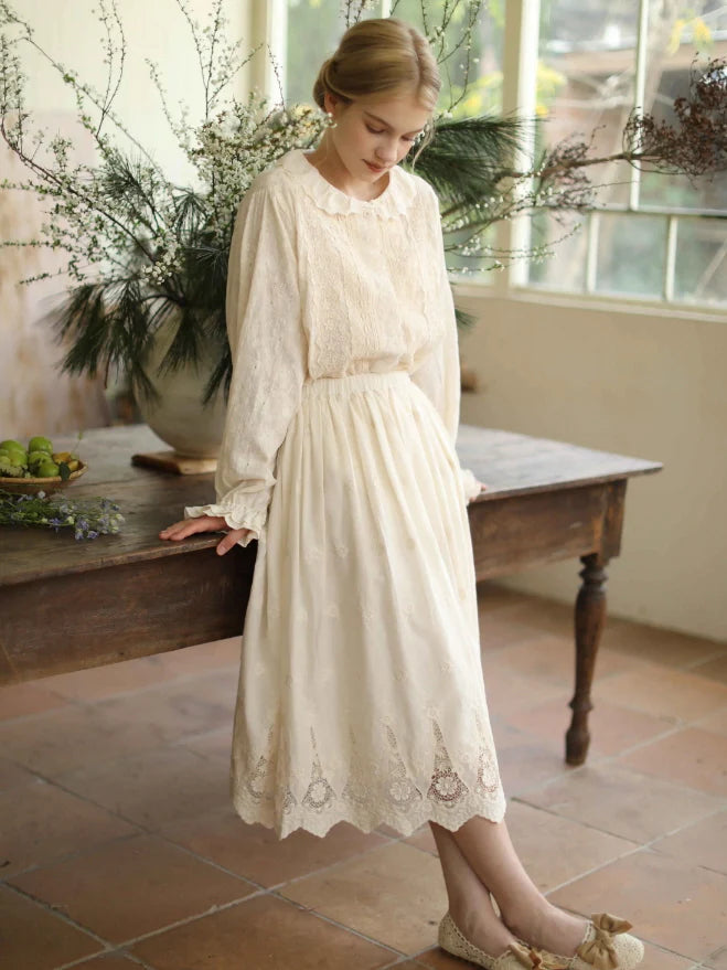 Antique Cream Lace Panel Blouse