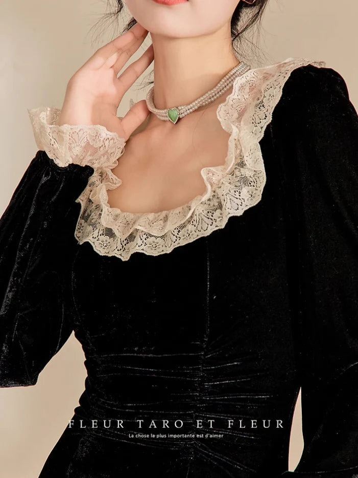 Vintage Noir Velvet Lace Dress