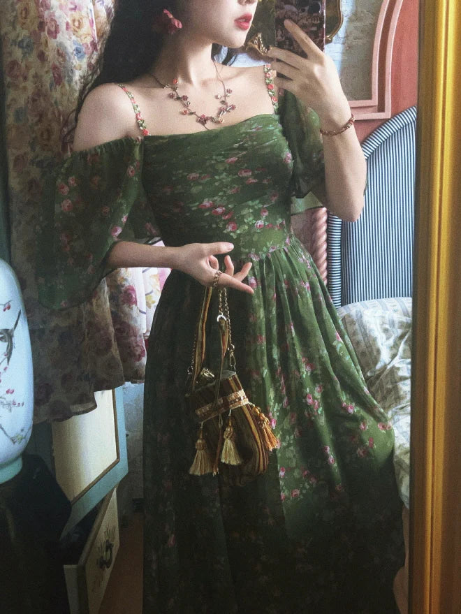 Enchanted Garden Green Floral Fairycore Dress