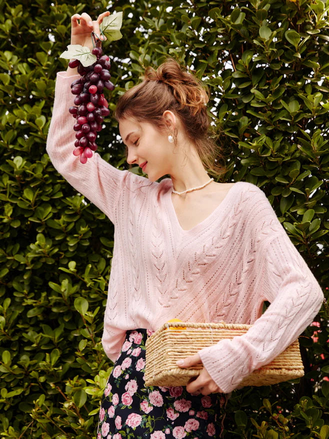 Romantic Soft Knit V-Neck Sweater