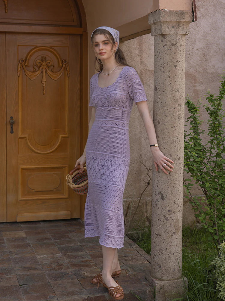 Serene Garden Crochet Lavender Dress