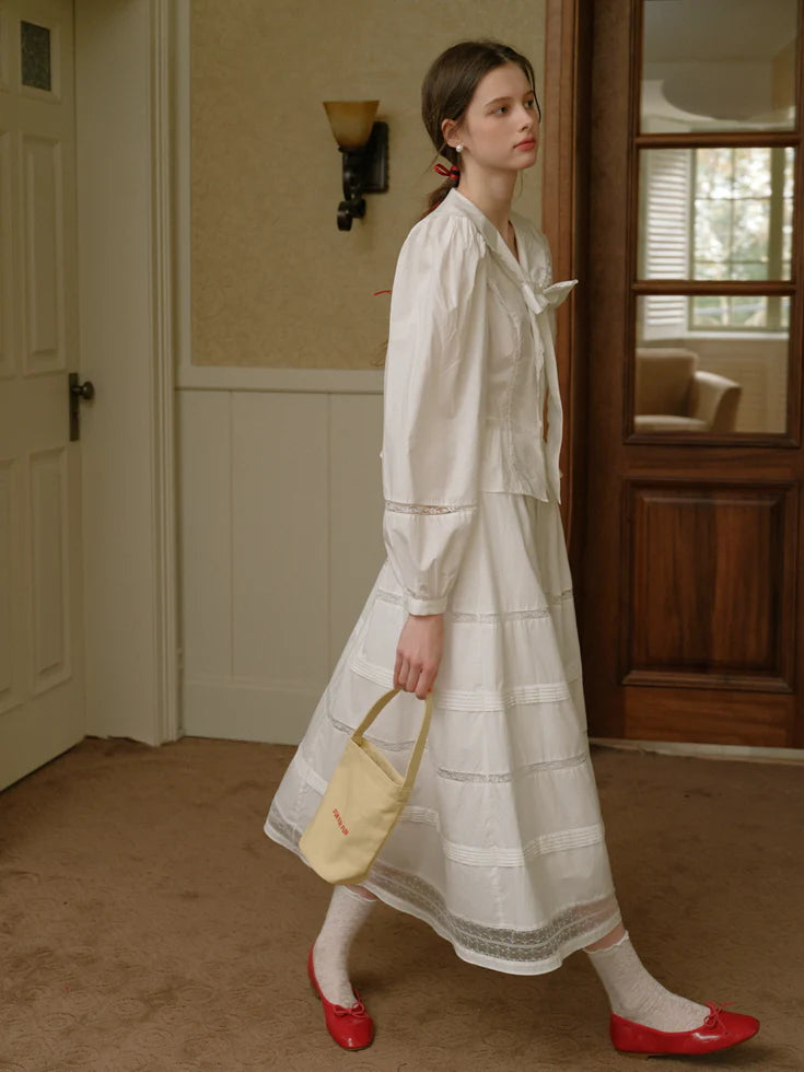 Victorian Bow-Tie Cotton Blouse